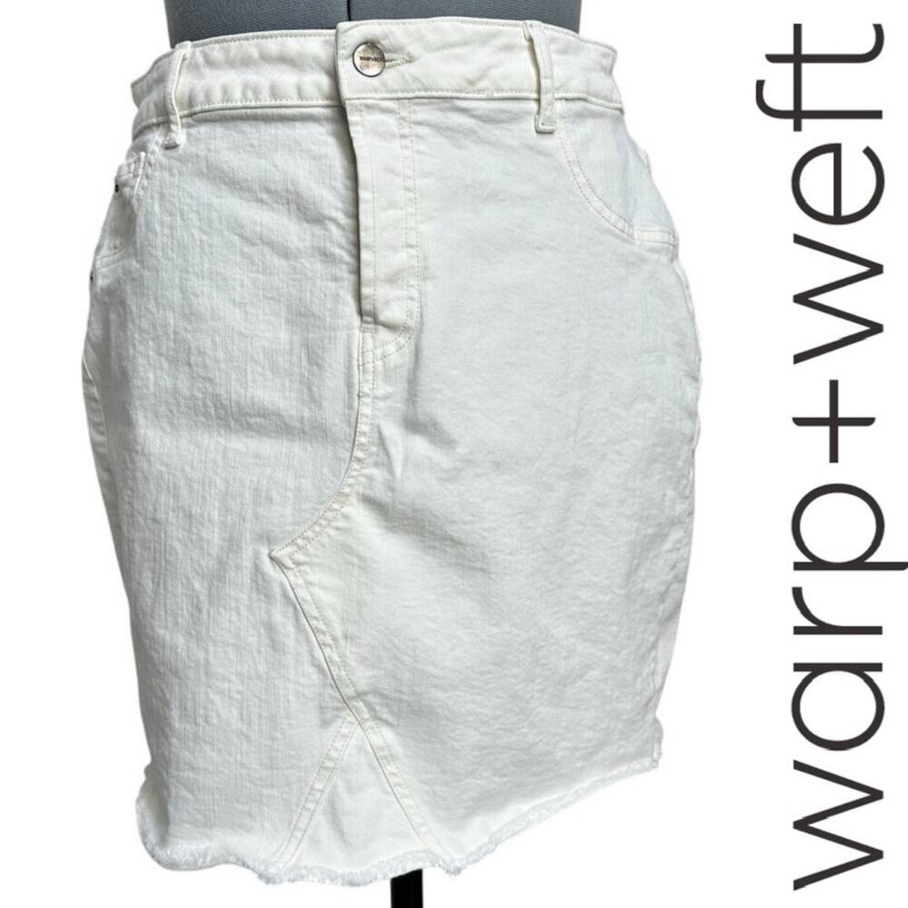 Warp+Weft Austin Button Fly Jean Skirt 14W White Raw Hem Western Denim Chic
